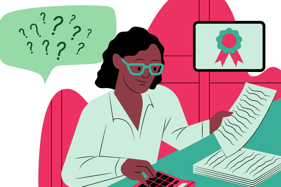 Woman with glasses doing office work
